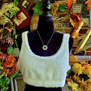Women's Fuzzy White Crop Top